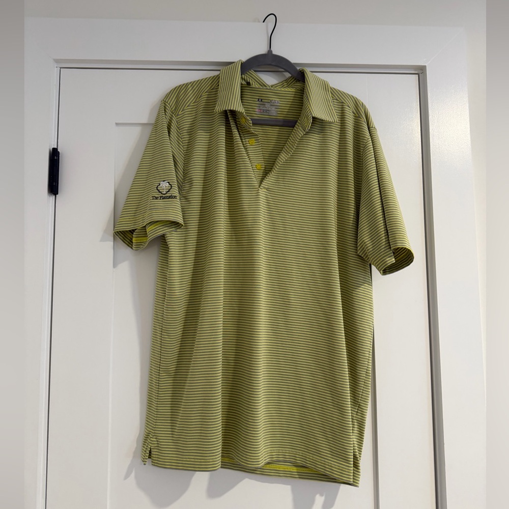 The Plantation Under Armour Yellow and Grey Striped Men's Polo Shirt